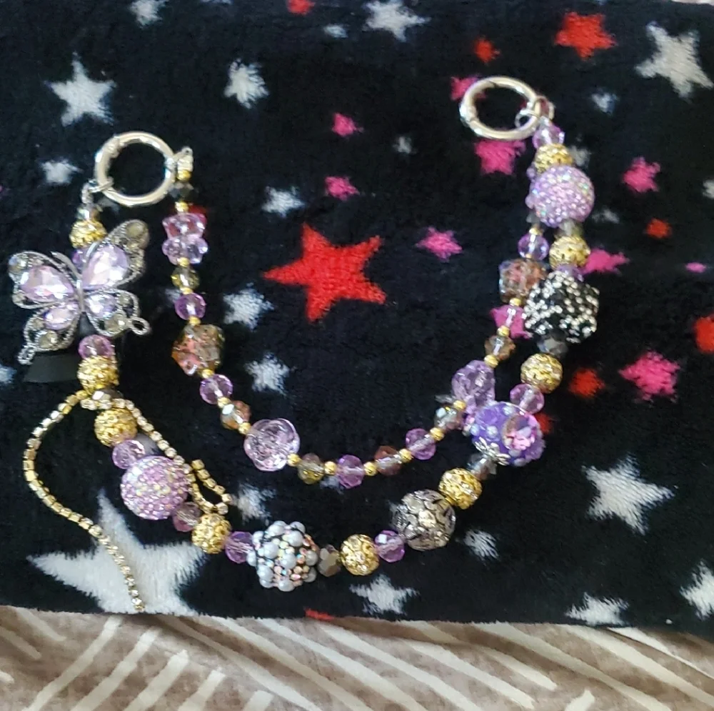 Pretty purple butterfly bag or phone chain